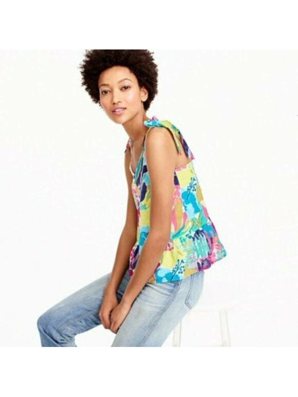 J. Crew Tie-Shoulder Peplum Top Seaside Floral Women’s Size 2